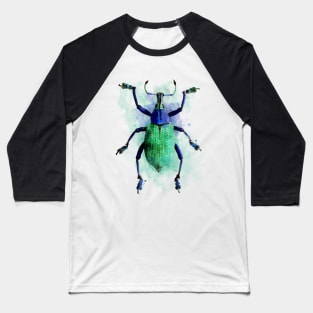 Dramabite Watercolor beetle green purple turquoise insect painting Baseball T-Shirt